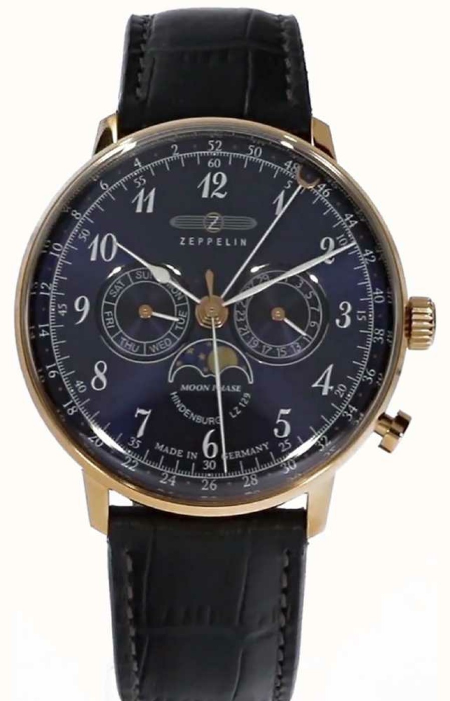 Men'S Zeppelin | Zeppelin | Hindenburg Moonphase | Blue Leather Strap