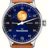 Men'S MeisterSinger | Meistersinger Lunascope | Blue Dial | Brown Leather Strap