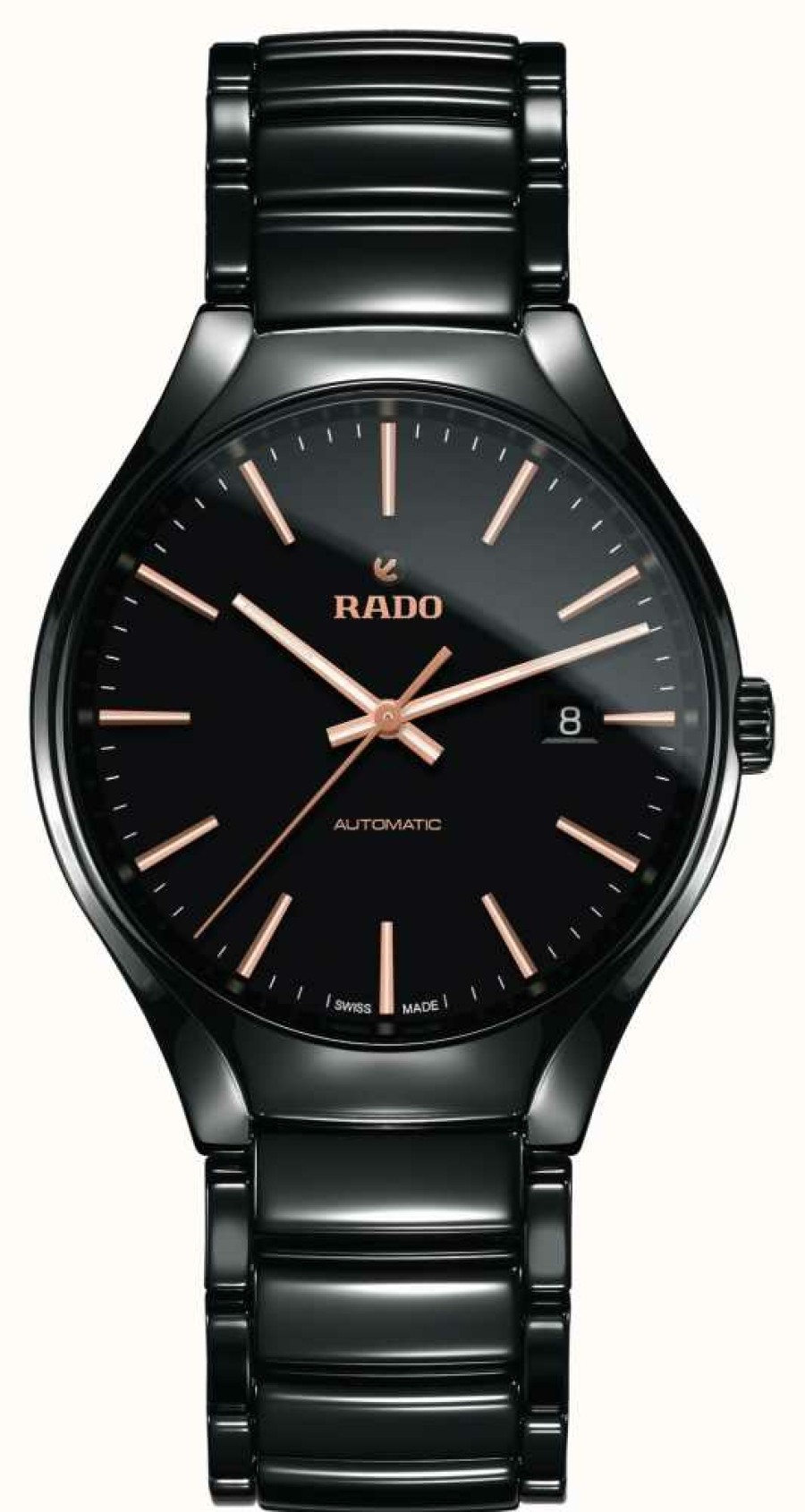 Men'S RADO | Rado True Round Automatic (40Mm) Black Dial / High-Tech Ceramic Bracelet