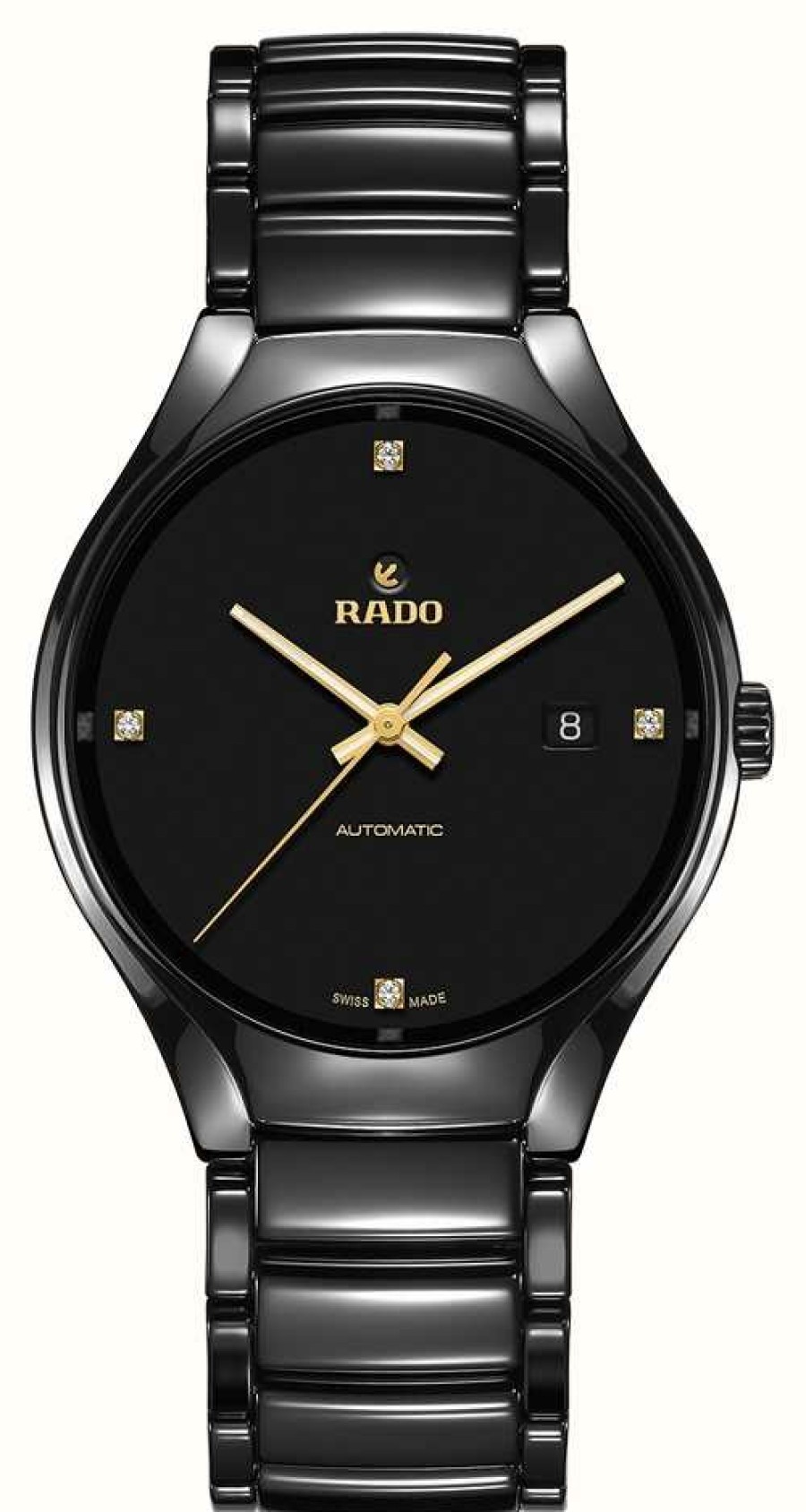 Men'S RADO | Rado True Round Automatic Diamonds (40Mm) Black Dial / High-Tech Ceramic Bracelet