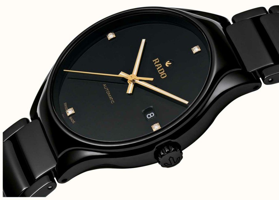 Men'S RADO | Rado True Round Automatic Diamonds (40Mm) Black Dial / High-Tech Ceramic Bracelet