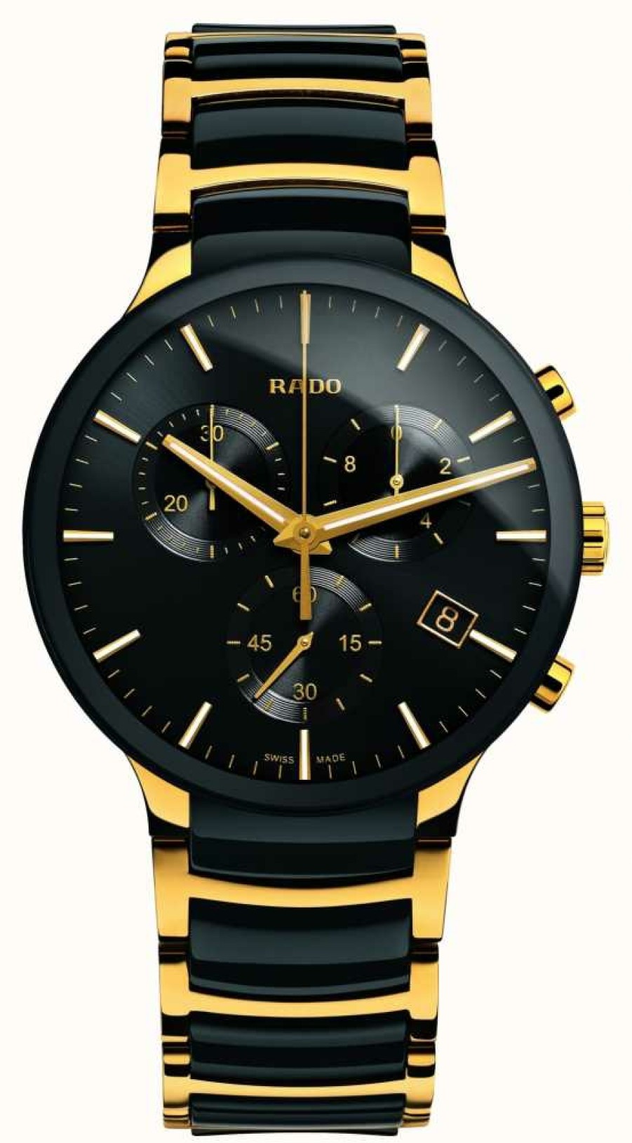 Men'S RADO | Rado Centrix Chronograph (40Mm) Black Dial / Black High-Tech Ceramic & Pvd Stainless Steel