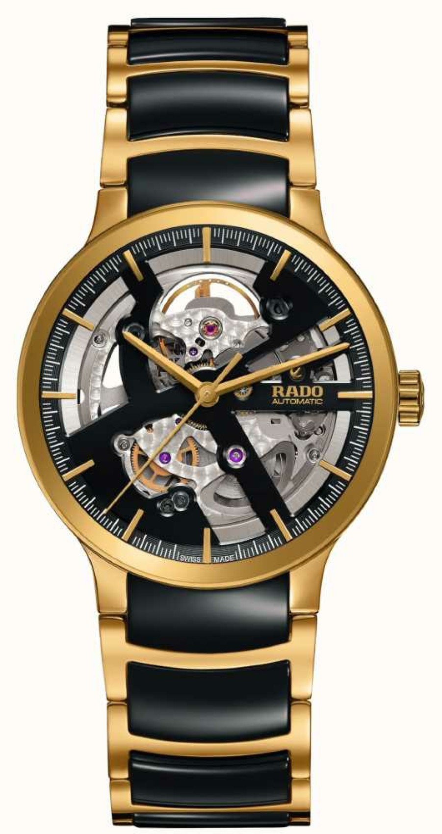 Men'S RADO | Rado Centrix Open Heart Automatic (38Mm) Black Dial / Black High-Tech Ceramic & Pvd Stainless Steel