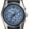 Men'S Fossil | Fossil Men'S Coachman | Blue Chronograph Dial | Black Leather Strap