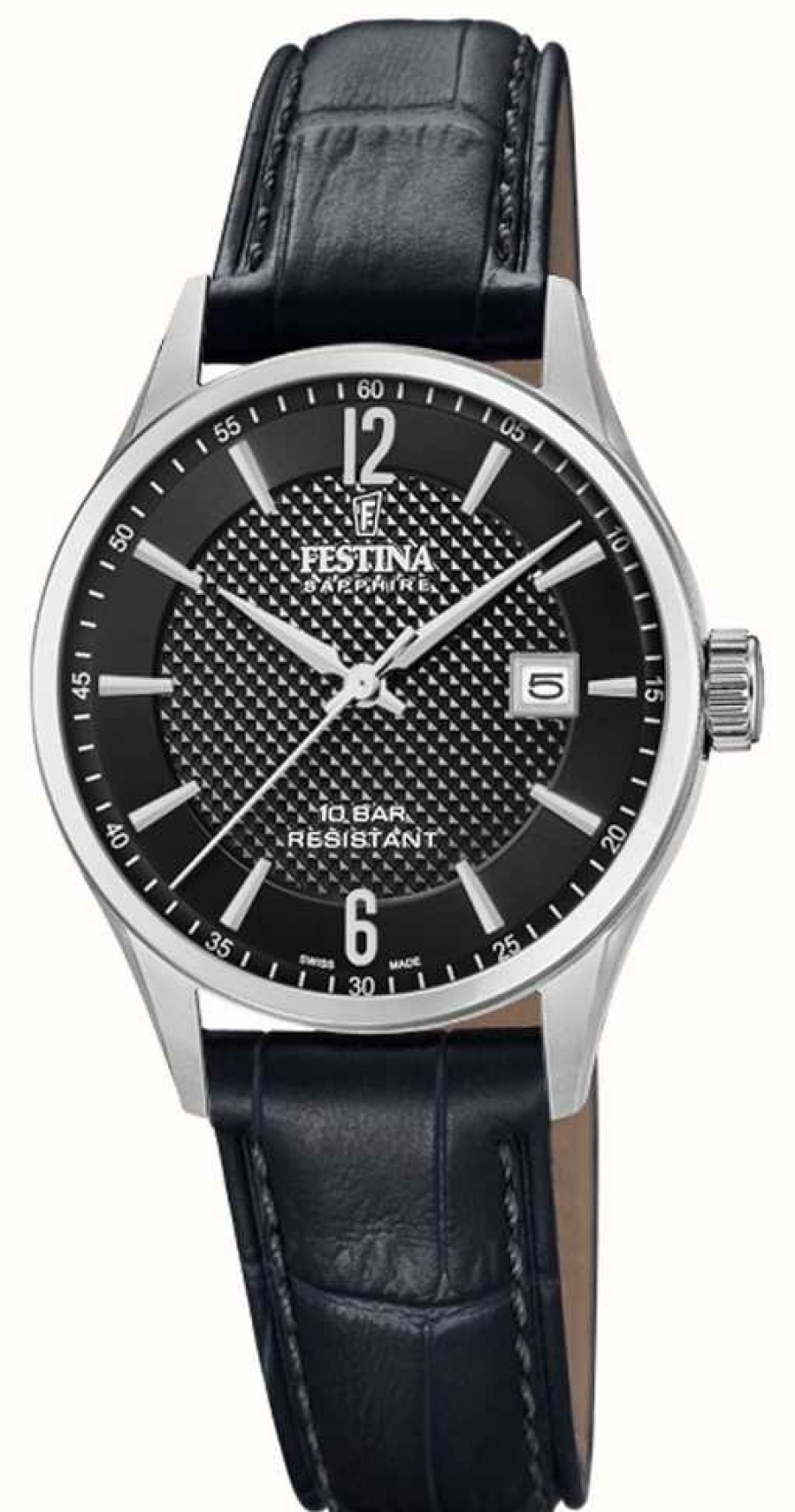 Women'S Festina | Festina | Women'S Swiss Made | Black Leather Strap | Black Dial