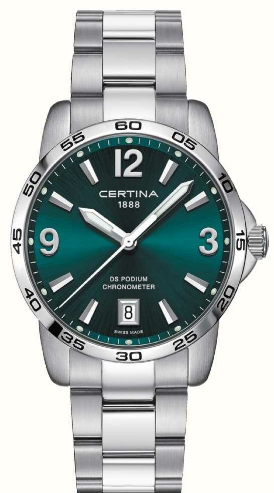 Men'S Certina | Certina Ds Podium 40Mm | Stainless Steel Bracelet | Green Dial