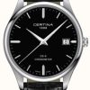 Men'S Certina | Certina Ds-8 Chronometer | Black Leather Strap | Black Dial