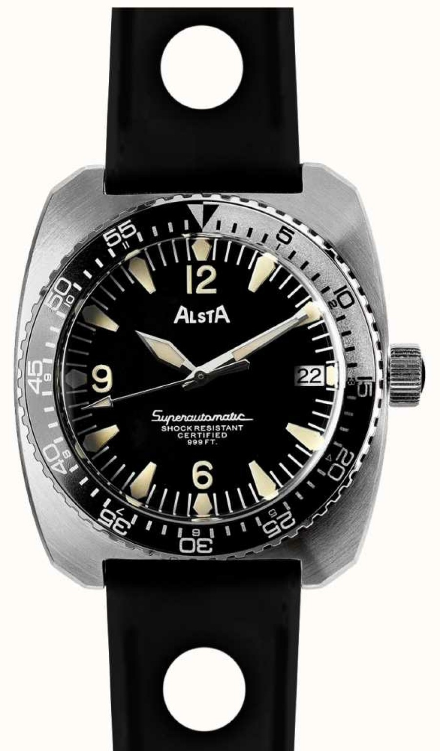 Men'S Alsta | Alsta Nautoscaph Superautomatic 1970 Re-Edition (300M) Black Dial / Black Rubber