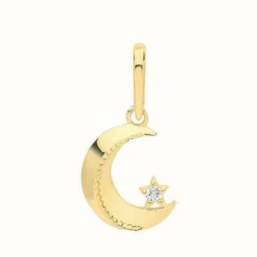 Jewelry James Moore | James Moore Th 9K Yellow Gold Star Moon Cubic Zirconia Pendant Only