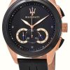 Men'S Maserati | Maserati Traguardo | Black Leather Strap | Black Dial