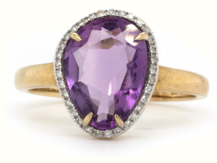 Jewelry Elements Gold | Elements Gold 9Ct Y/G Off Shape Amethyst Diamond Ring Size Eu 54 (Uk N )