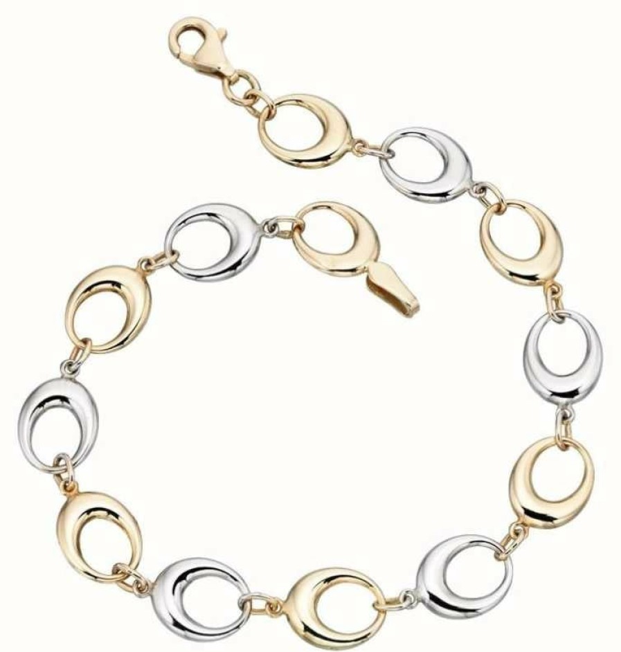 Jewelry Elements Gold | Elements Gold 9Ct Yellow Gold /White Gold Oval Link Bracelet