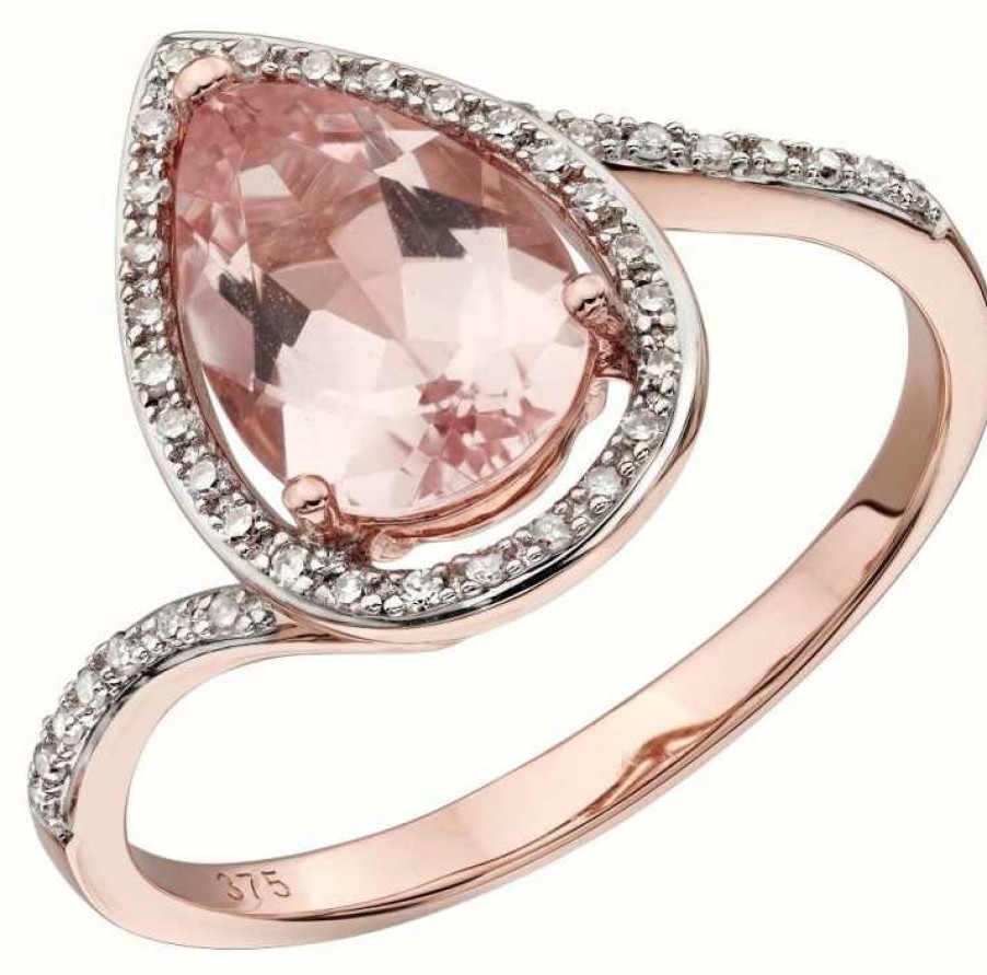 Jewelry Elements Gold | Elements Gold 9Ct Rose Gold Large Morganite Diamond Ring Size Eu 54 (Uk N )