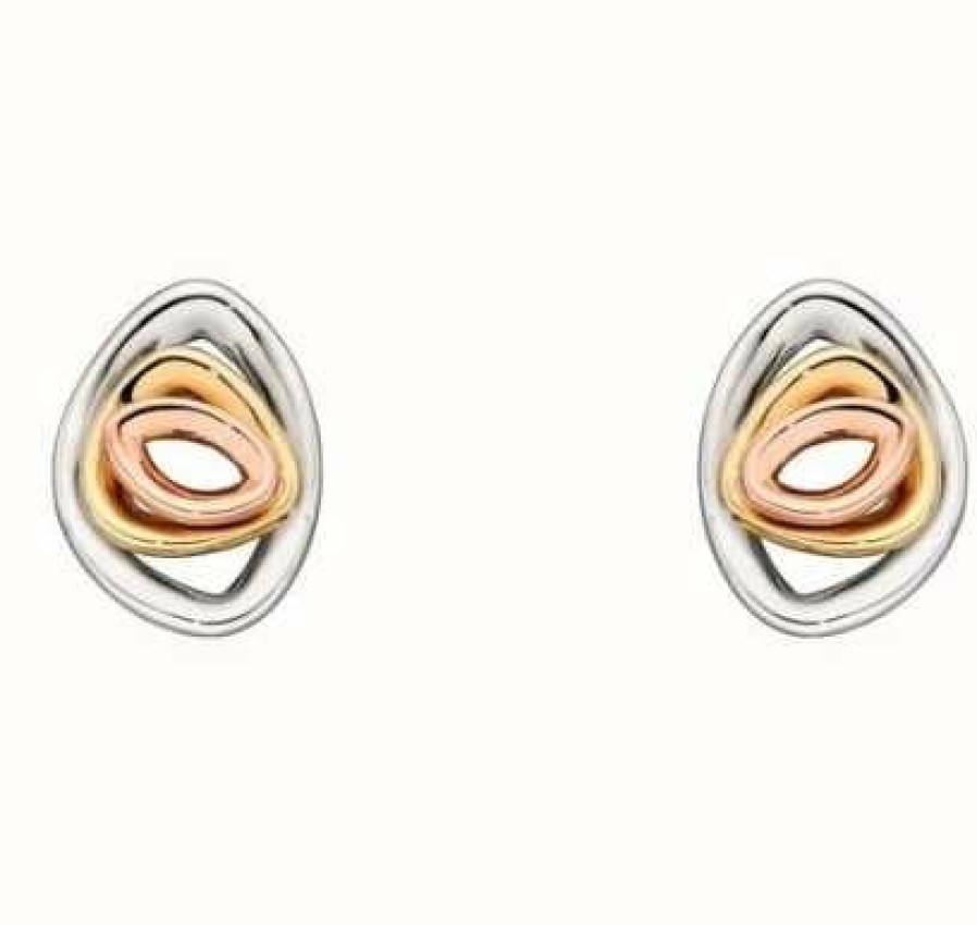 Jewelry Elements Gold | Elements Gold 9Ct White Yellow Rose Gold Pebble Shape Organic Studs