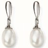 Jewelry Elements Gold | Elements Gold 9K White Gold Diamond Pearl Drop Earrings