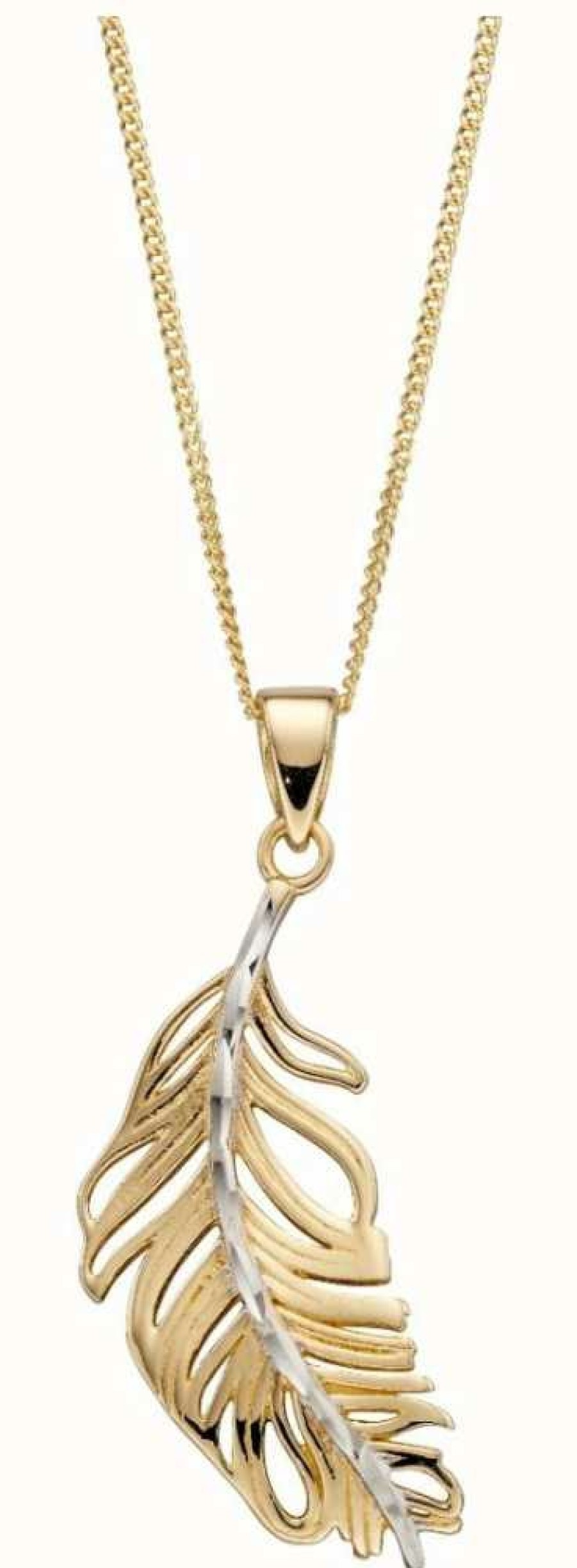 Jewelry Elements Gold | Elements Gold 9Ct Y/G W/G Centre Feather Pendant