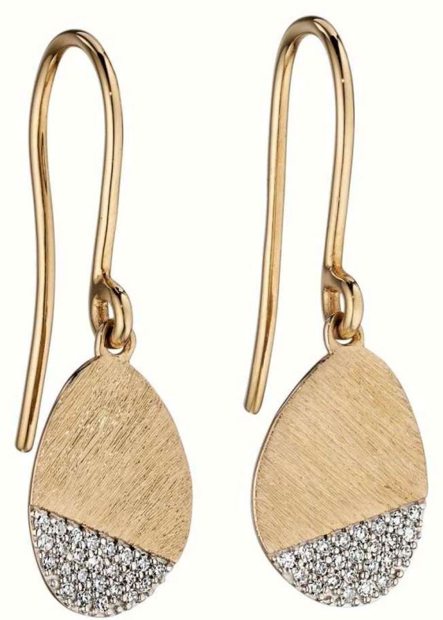 Jewelry Elements Gold | Elements Gold 9Ct Yellow Gold Matte Oval Diamond Drop Earrings