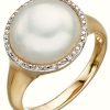 Jewelry Elements Gold | Elements Gold 9Ct Yellow Gold Pearl And Diamond Ring Size Eu 54 (Uk N)