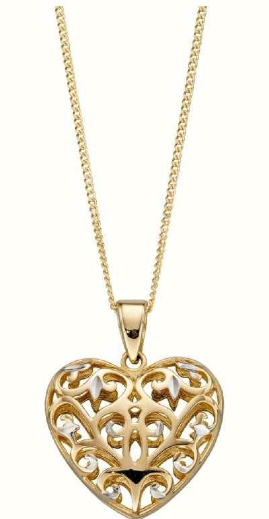 Jewelry Elements Gold | Elements Gold 9Ct Y/G W/G Filigree Open Heart Pendant Only