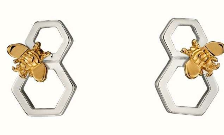 Jewelry Elements Silver | Elements Silver Silver Gold Plate Bee Honeycomb Stud Earrings