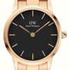 Men'S Daniel Wellington | Daniel Wellington Iconic Link (28Mm) Black Dial / Rose-Gold Pvd Stainless Steel