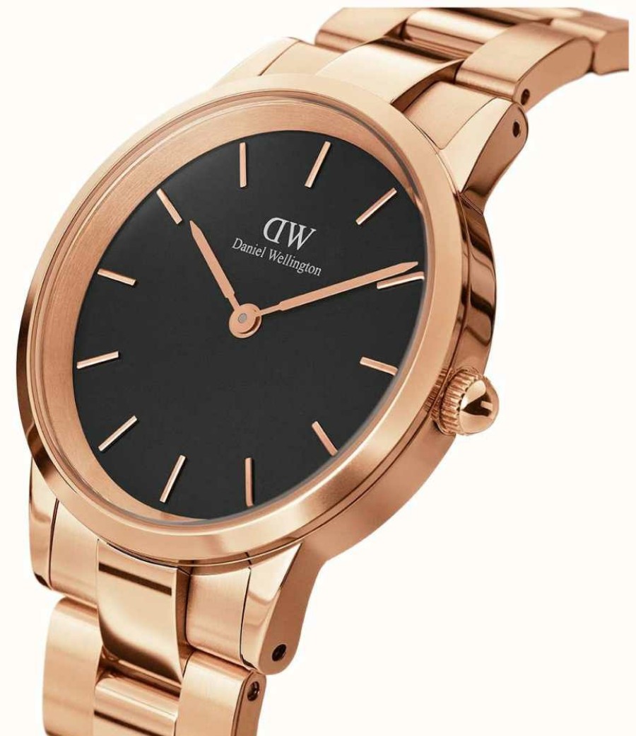 Men'S Daniel Wellington | Daniel Wellington Iconic Link (28Mm) Black Dial / Rose-Gold Pvd Stainless Steel