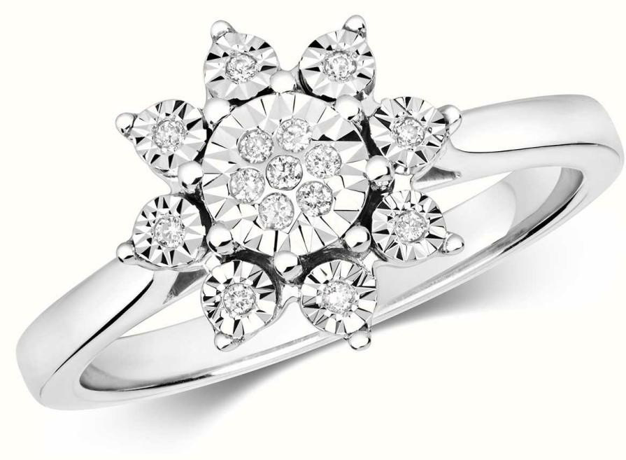 Jewelry James Moore | James Moore Th 9Ct White Gold Illusion Diamond Flower Cluster Ring Size M