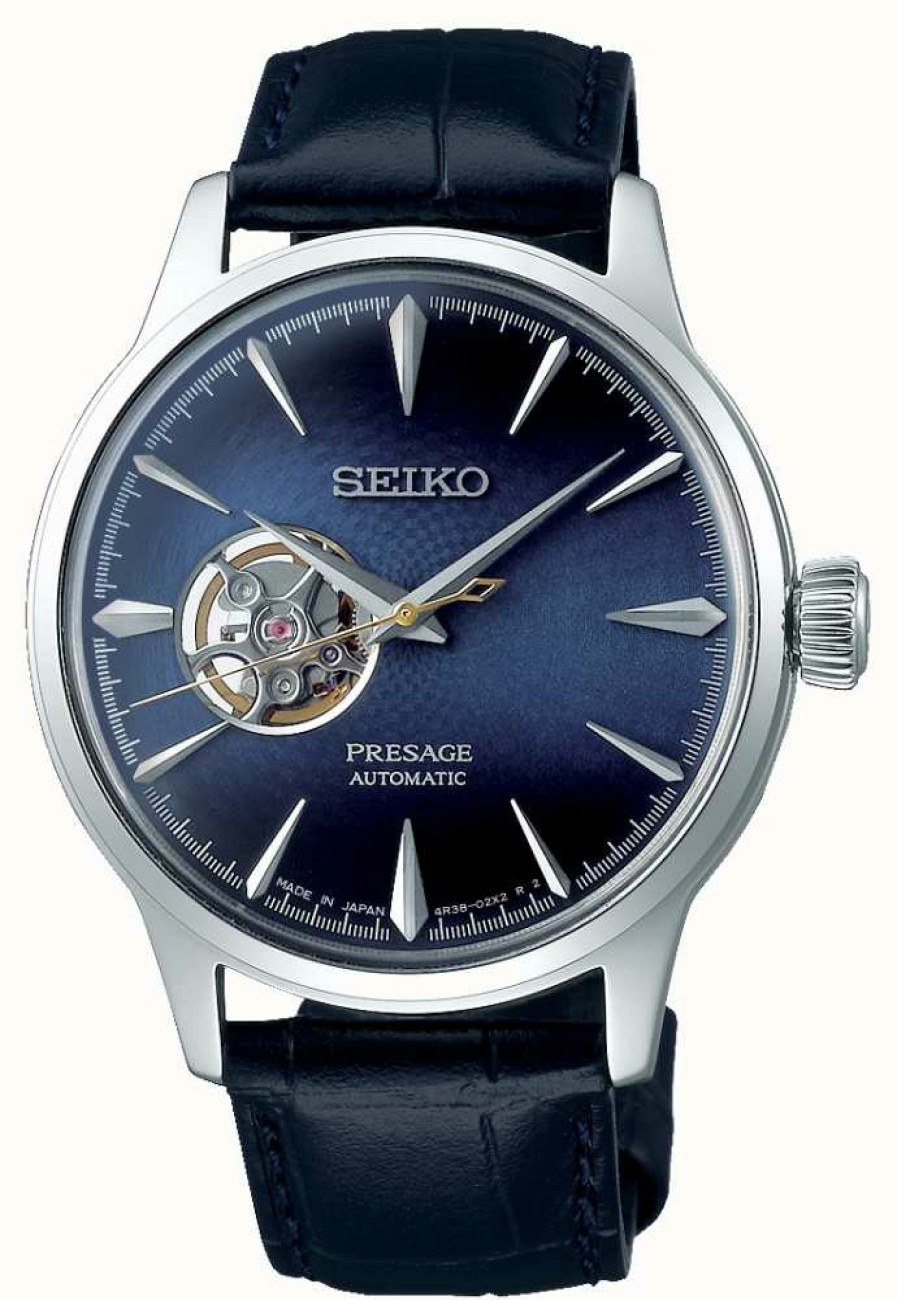 Men'S Seiko | Seiko Presage Automatic Men'S Mechanical | Blue Calf Skin Leather