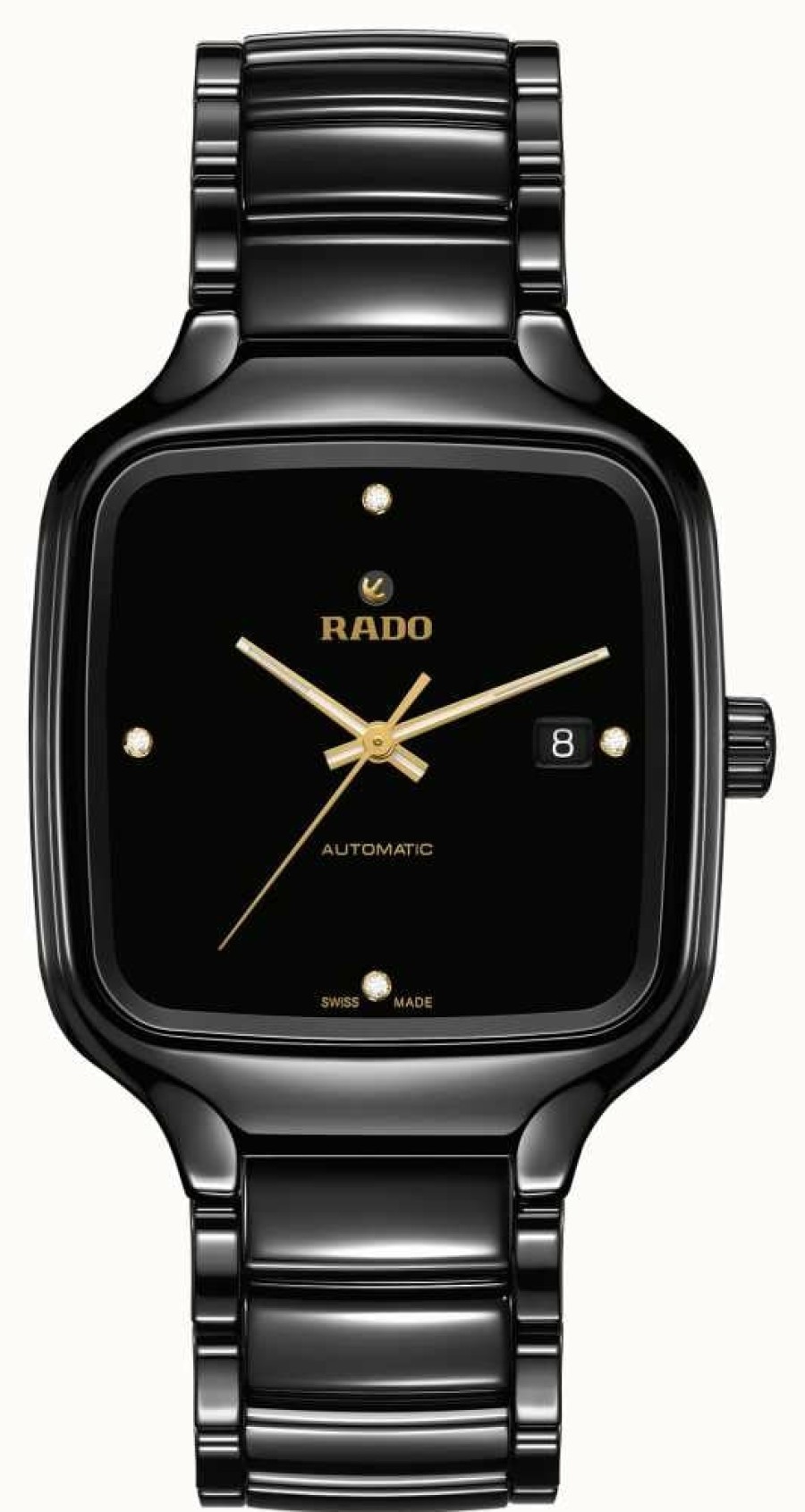 Men'S RADO | Rado True Square Automatic Diamonds (38Mm) Black Dial / Black High-Tech Ceramic Bracelet