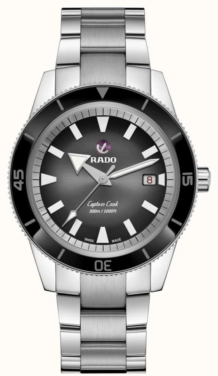 Men'S RADO | Rado Captain Cook Automatic (42Mm) Black Dial / 3-Link Stainless Steel Bracelet