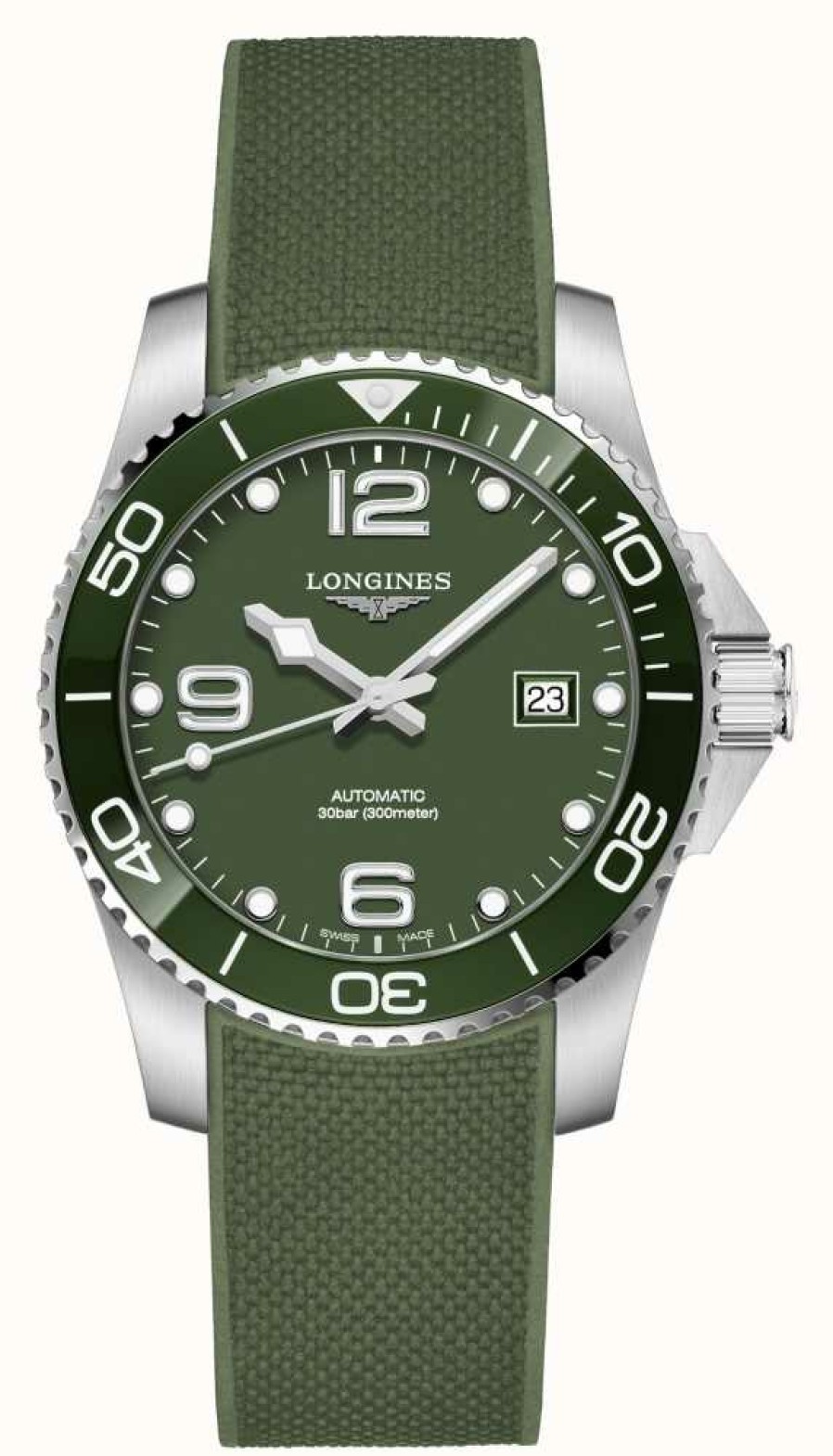 Men'S LONGINES | Longines Hydroconquest 41Mm | Green Dial | Rubber Strap