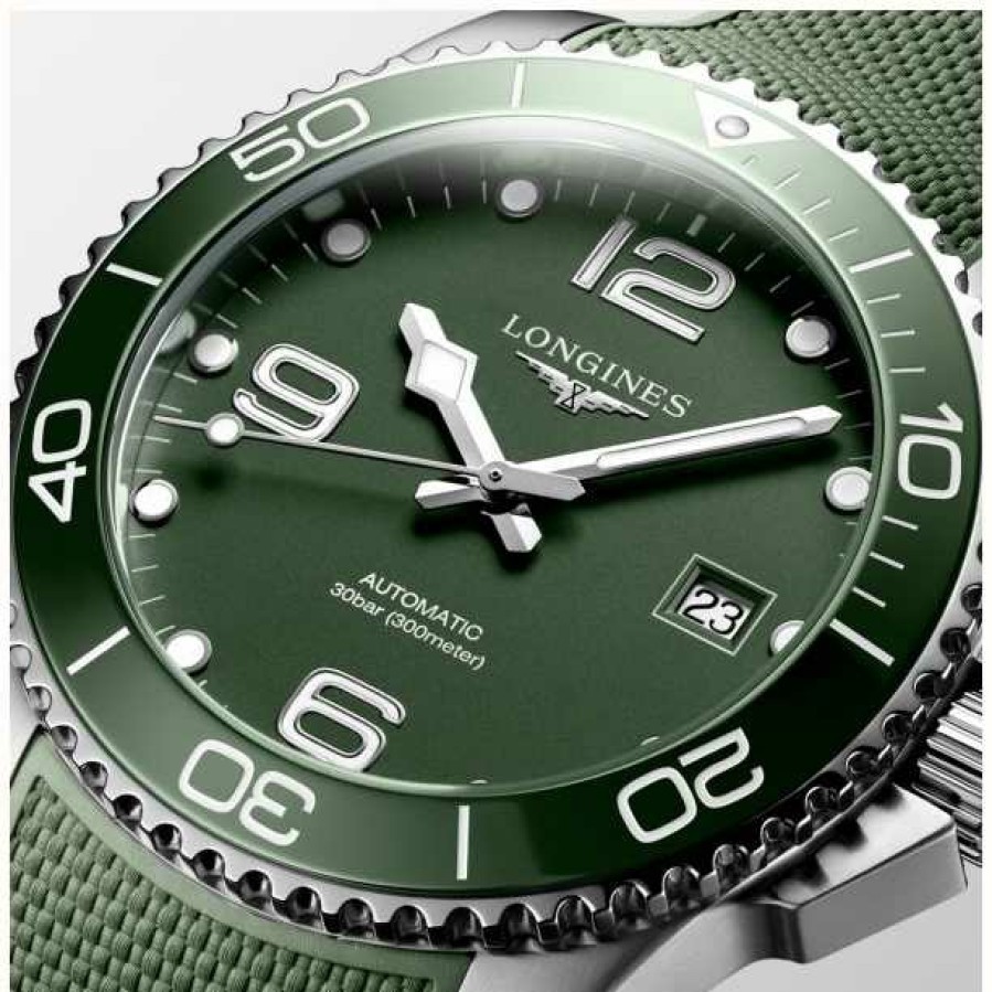 Men'S LONGINES | Longines Hydroconquest 41Mm | Green Dial | Rubber Strap