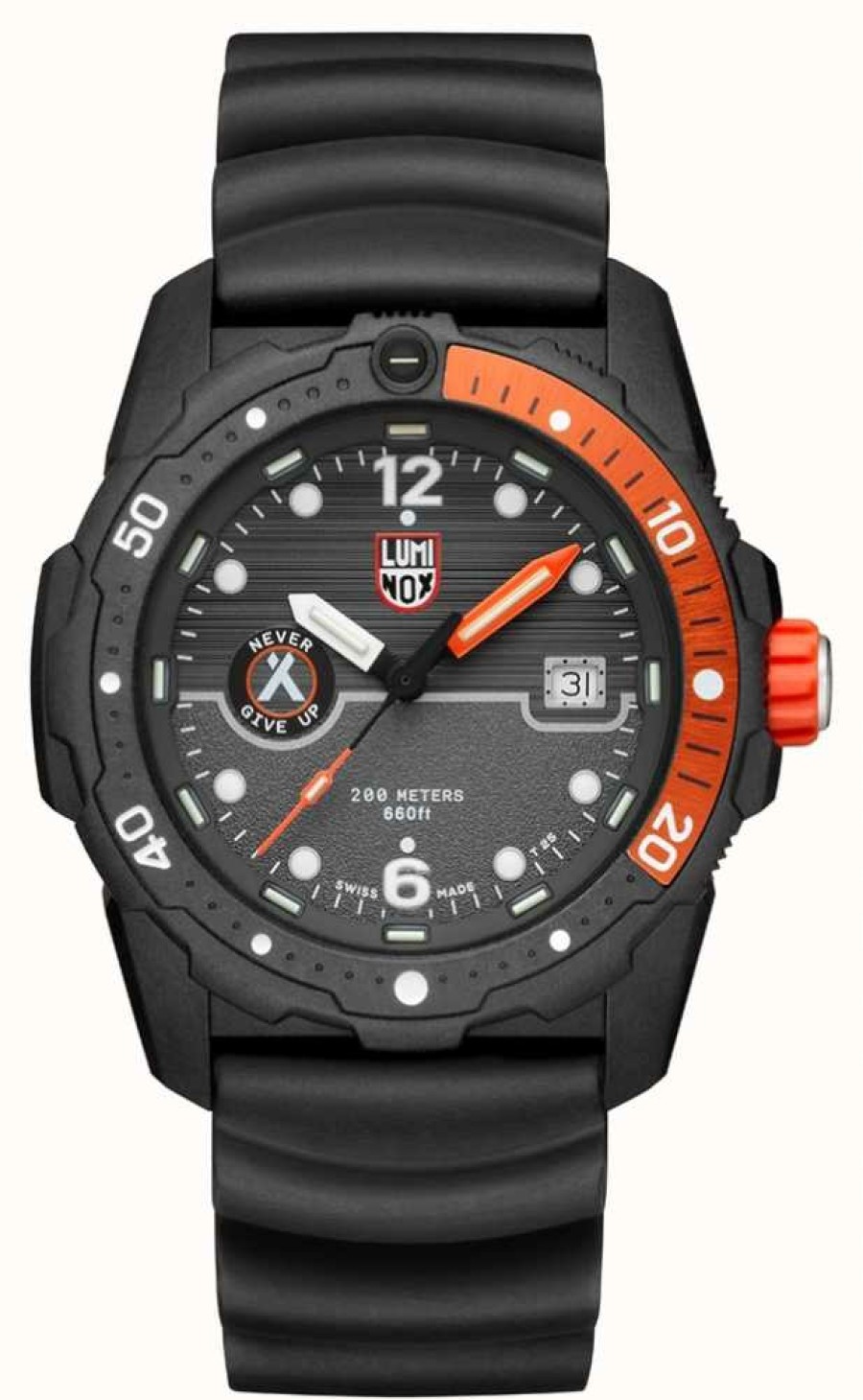 Men'S Luminox | Luminox Men'S Bear Grylls Survival Sea 3720 Series Black Orange