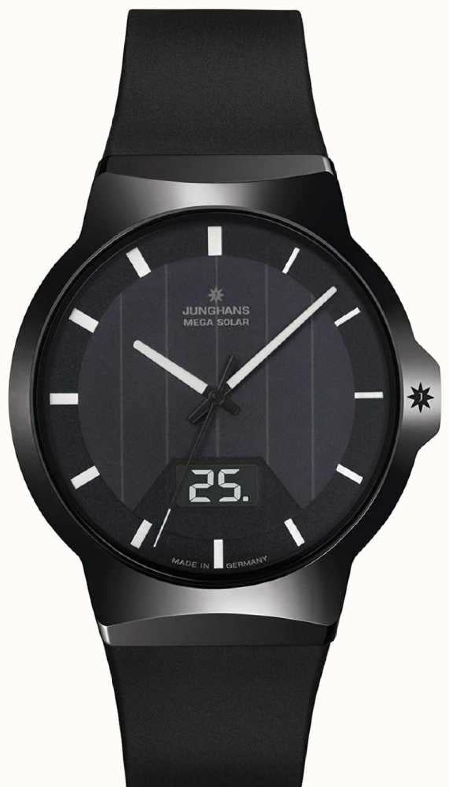 Men'S Junghans | Junghans Force Mega Solar Black Rubber Strap