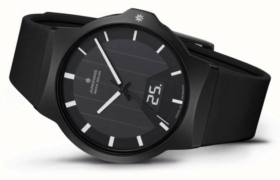 Men'S Junghans | Junghans Force Mega Solar Black Rubber Strap