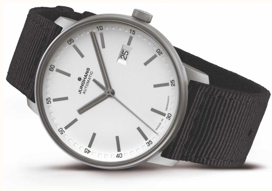 Men'S Junghans | Junghans Form A | Titan | Automatic | Black Nato Strap | White Dial