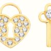 Jewelry James Moore | James Moore Th 9Ct Gold Cz Heart And Key Mix Match Stud Earrings