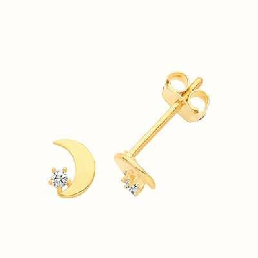 Jewelry James Moore | James Moore Th 9Ct Yellow Gold Moon Cubic Zirconia Stud Earrings