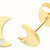 Jewelry James Moore | James Moore Th 9Ct Gold Small Moon Tiny Cz Stud Earrings