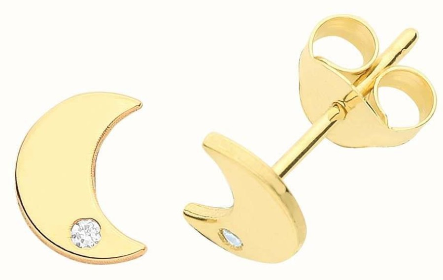 Jewelry James Moore | James Moore Th 9Ct Gold Small Moon Tiny Cz Stud Earrings