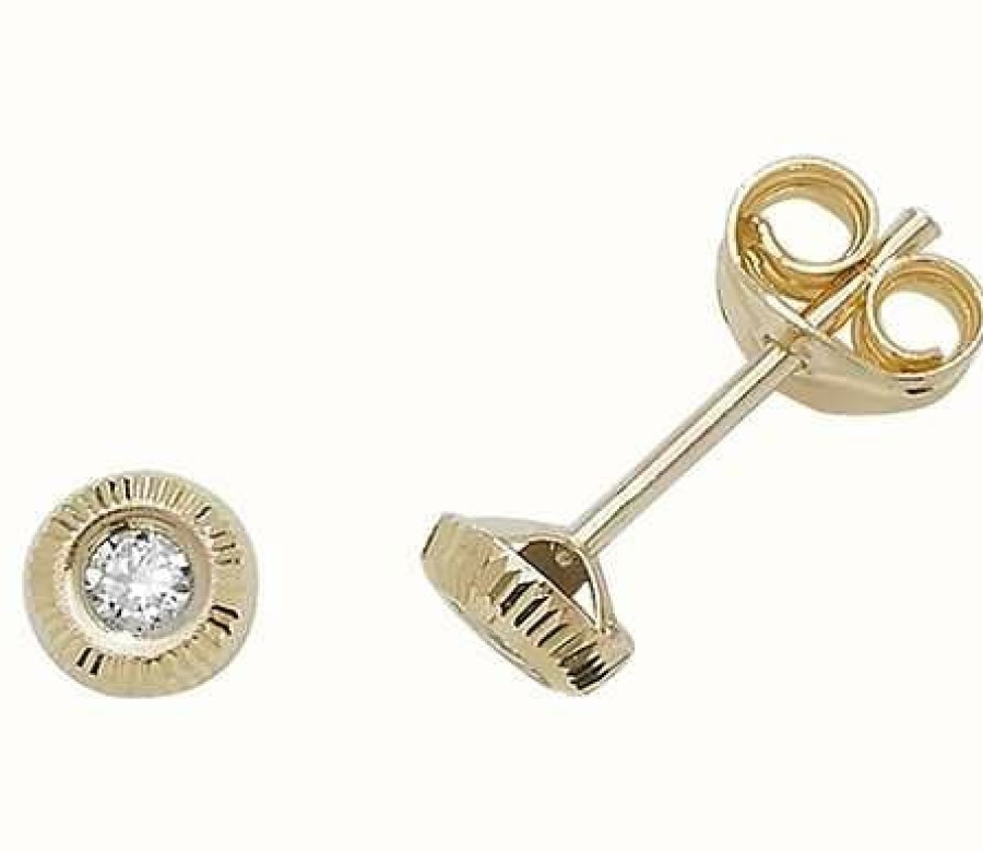 Jewelry James Moore | James Moore Th 9Ct Yellow Gold Cz Dot Stud Earrings