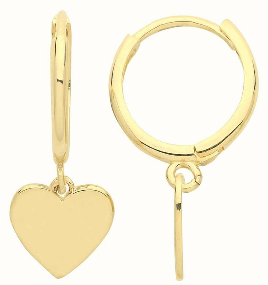 Jewelry James Moore | James Moore Th 9Ct Gold Heart Drop Hoop Earrings