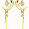 Jewelry James Moore | James Moore Th 9Ct Gold Moon Star Cz Drop Stud Earrings