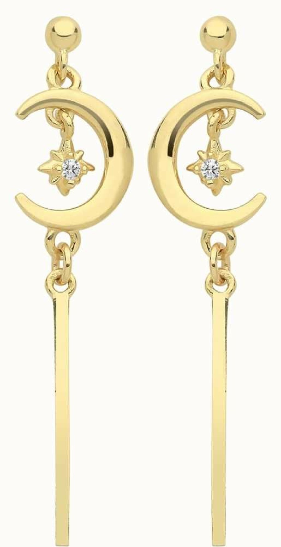 Jewelry James Moore | James Moore Th 9Ct Gold Moon Star Cz Drop Stud Earrings