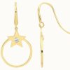 Jewelry James Moore | James Moore Th 9Ct Gold Star Cz Drop Hoop Earrings