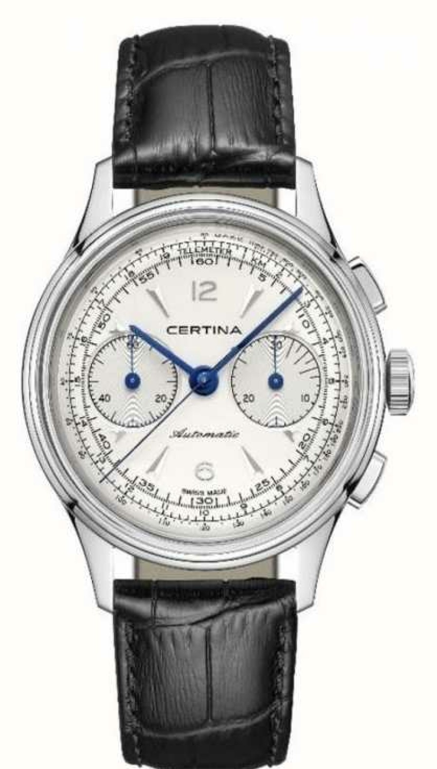 Men'S Certina | Certina Ds | Chronograph | Automatic | Black Leather Strap