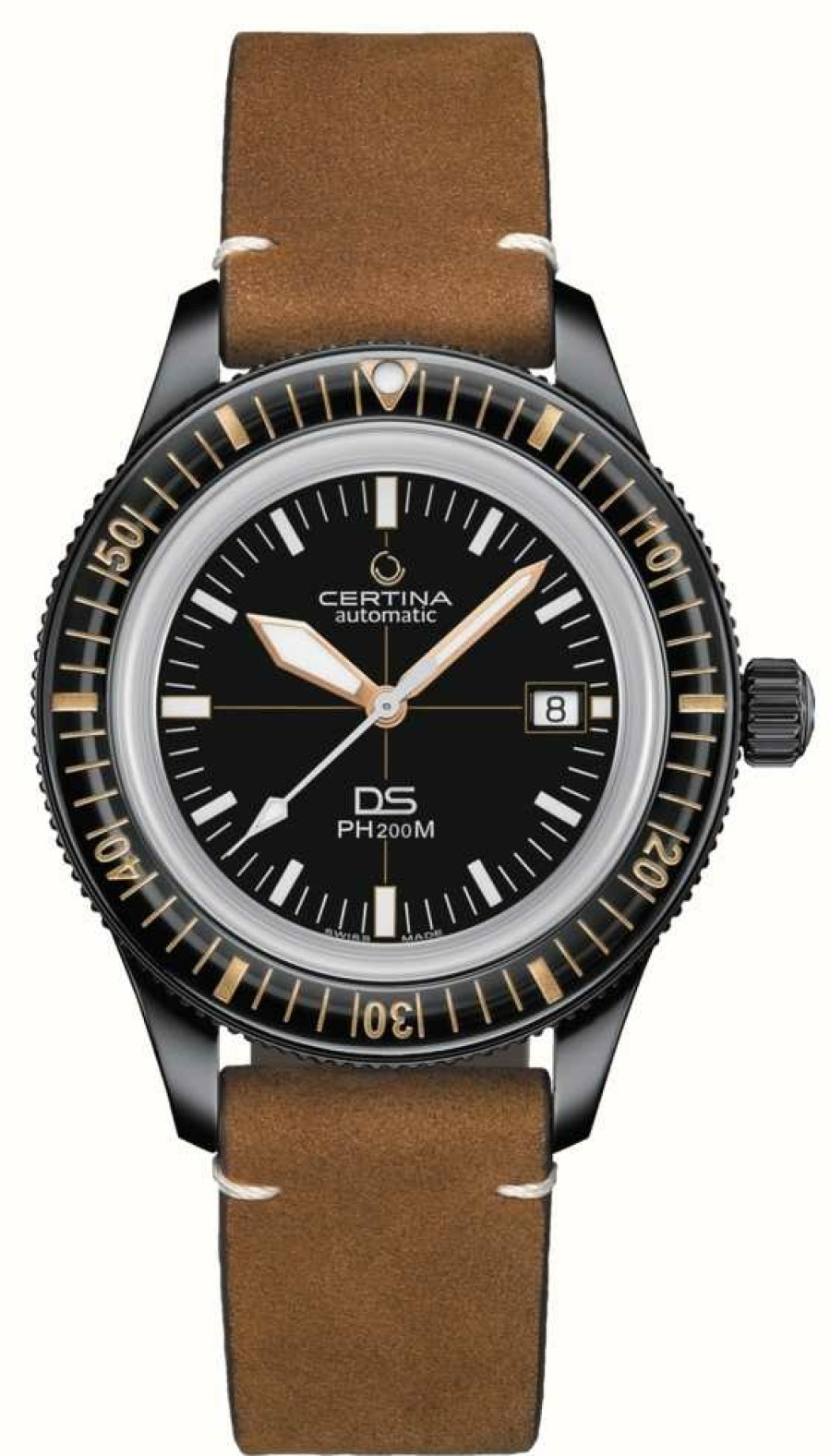 Men'S Certina | Certina Ds Ph200M | Automatic | Ceramic Bezel | Brown Leather