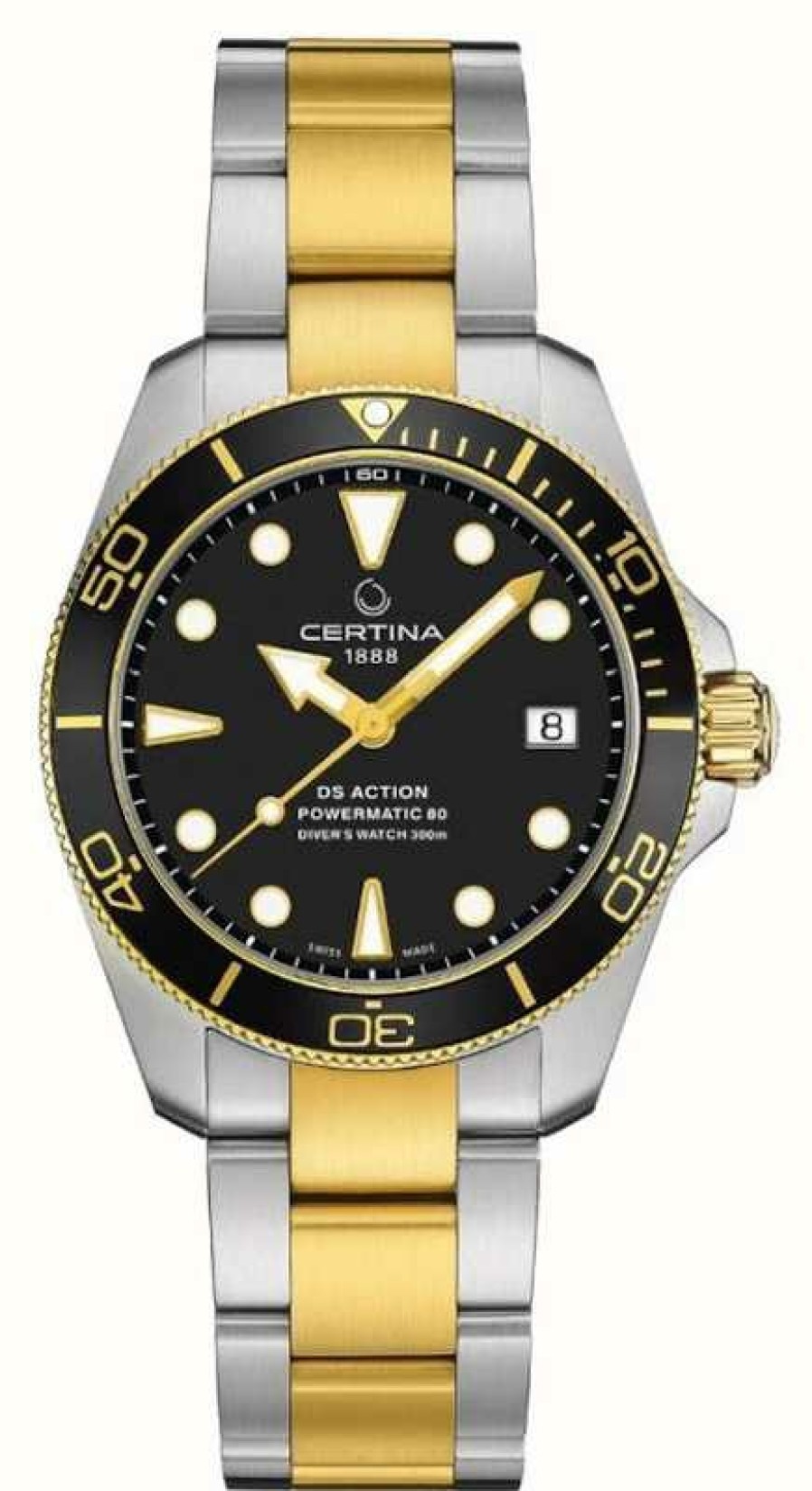 Men'S Certina | Certina Ds Action Diver | 38Mm | Powermatic 80 | Two Tone