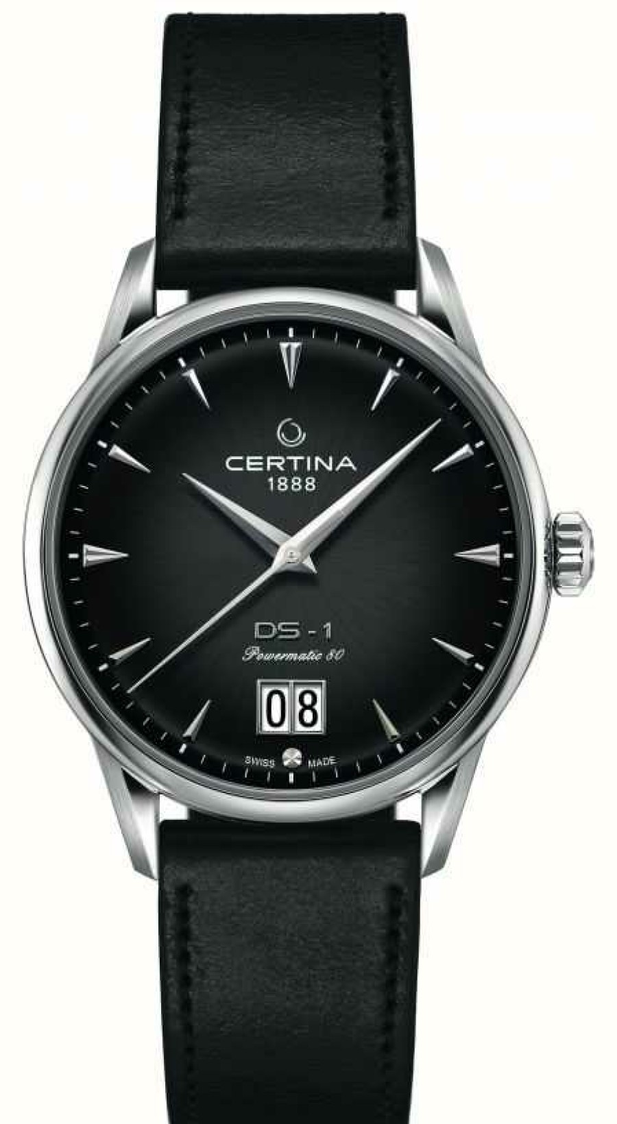 Men'S Certina | Certina Ds-1 Big Date | Powermatic 80 | Black Leather Strap