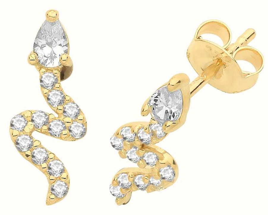 Jewelry James Moore | James Moore Th 9Ct Gold Snake Cz Stud Earrings